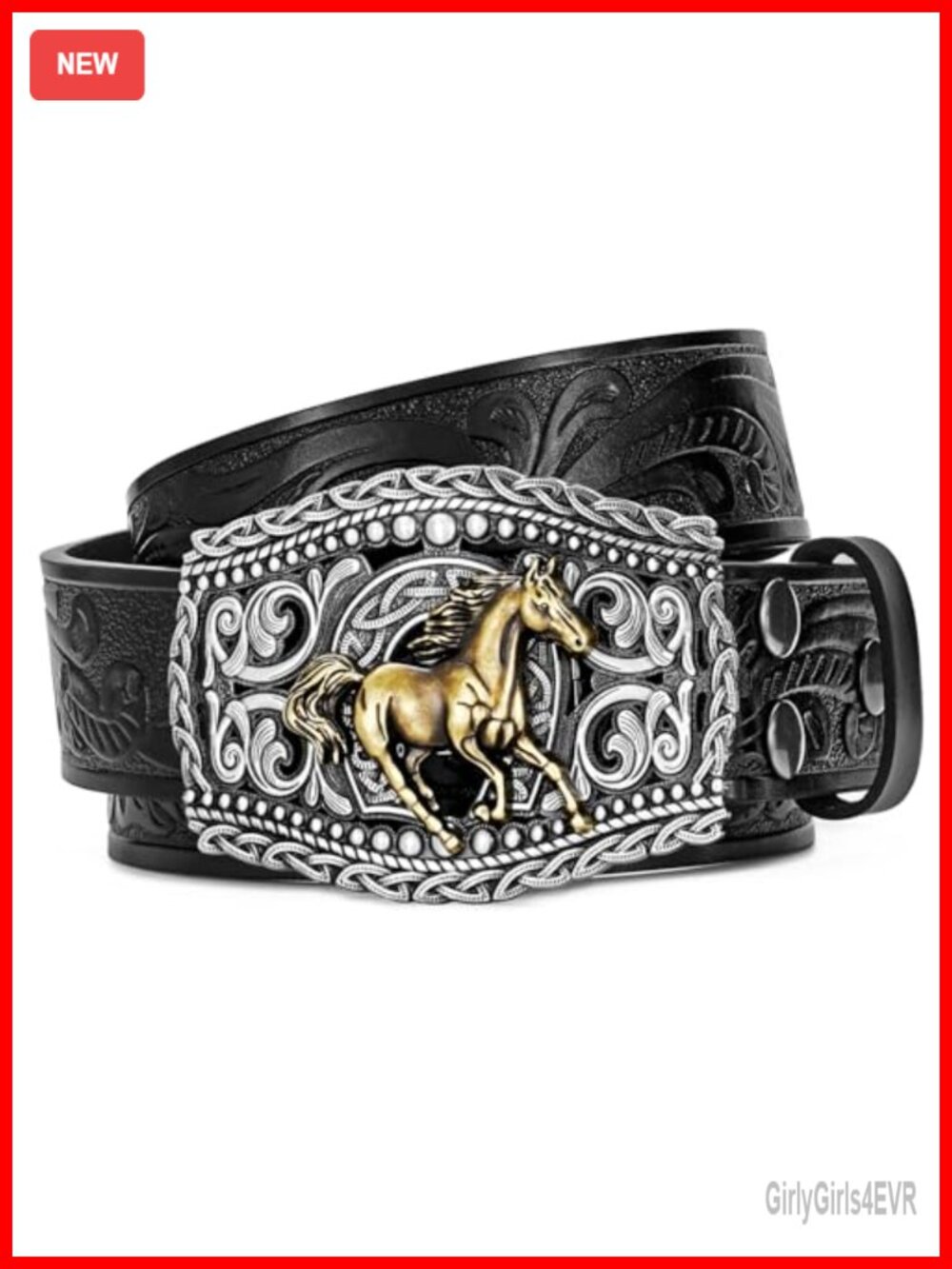 Western Leather Belt with Zinc Alloy Buckle for Rodeo Outfit